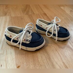 Timberland Baby Shoes Size 6 Blue White Red Lace Up Leather Boat Shoes Classic